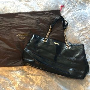 RARE HTF Kate Spade Black Textured Leather Chain Tote
